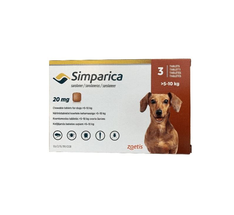 simparica-5-10.jpg סימפריקה 20 מ"ג לכלבים 5-10 ק"ג – תמונה 1